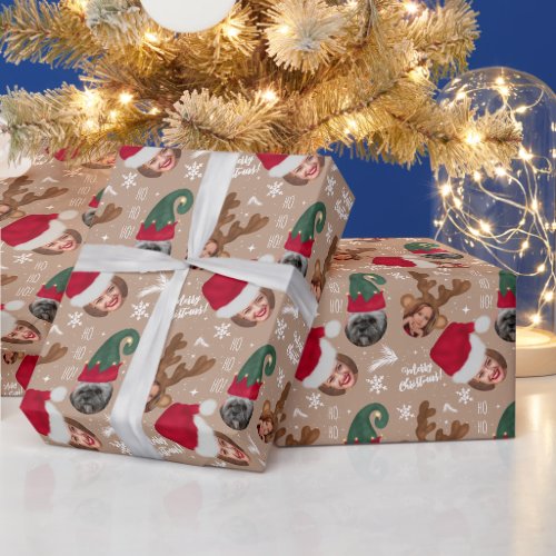 Cute fun merry Christmas illustration 3 photos Wrapping Paper