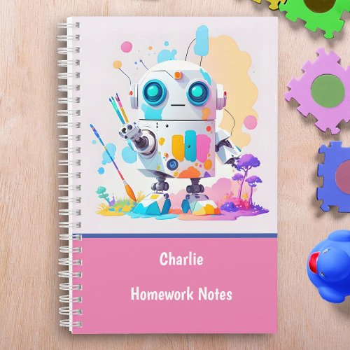 Cute  Fun Messy Robot Paint Splashes Boys  Girls Notebook