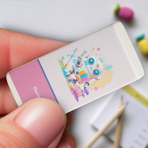 Cute  Fun Messy Robot Paint Splashes Trendy  Eraser