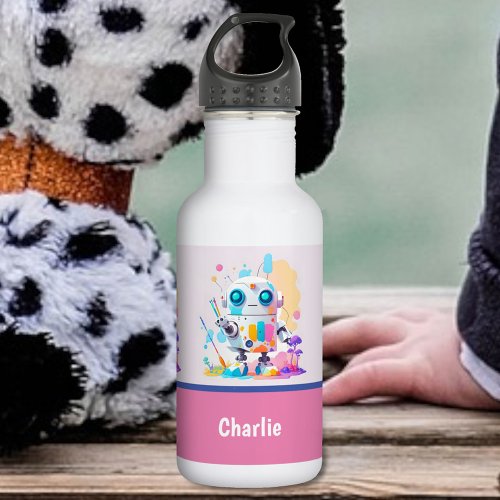 Cute Fun Messy Robot Painting Splashes Stainless Steel Water Bottle