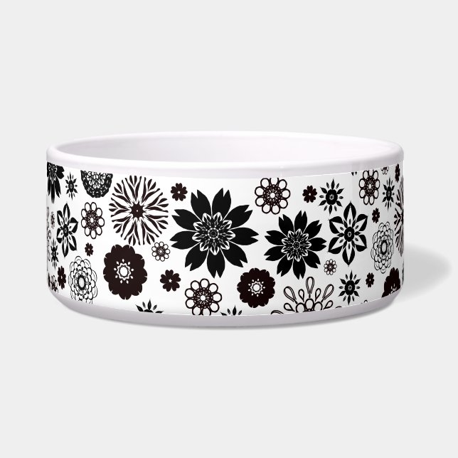     Cute Fun Modern Black and White Floral Pattern Bowl (Front)