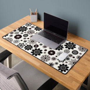 Cute Fun Modern Black and White Floral Pattern Desk Mat