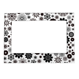 Cute Fun Modern Black and White Floral Pattern Magnetic Frame