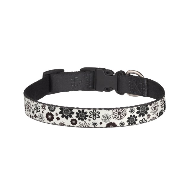     Cute Fun Modern Black and White Floral Pattern Pet Collar (Front)