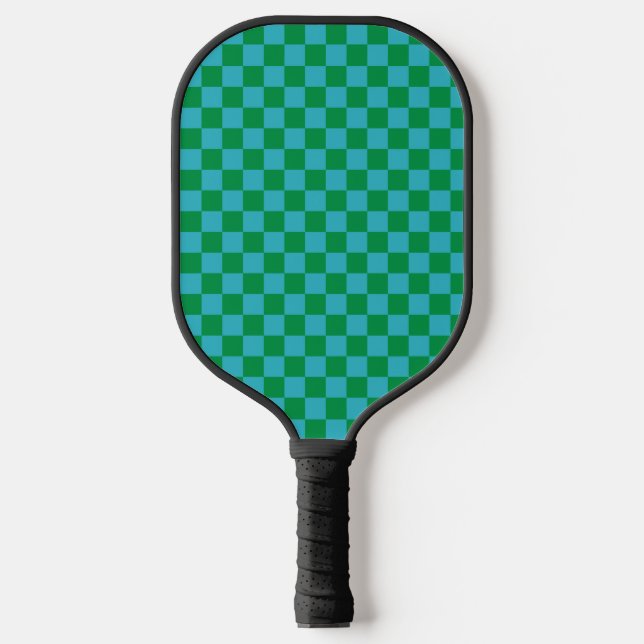 Cute Fun Modern Checkerboard Blue Green Geometric Pickleball Paddle (Front)
