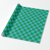 Cute Fun Modern Checkerboard Blue Green Geometric Wrapping Paper (Unrolled)
