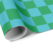 Cute Fun Modern Checkerboard Blue Green Geometric Wrapping Paper (Roll Corner)