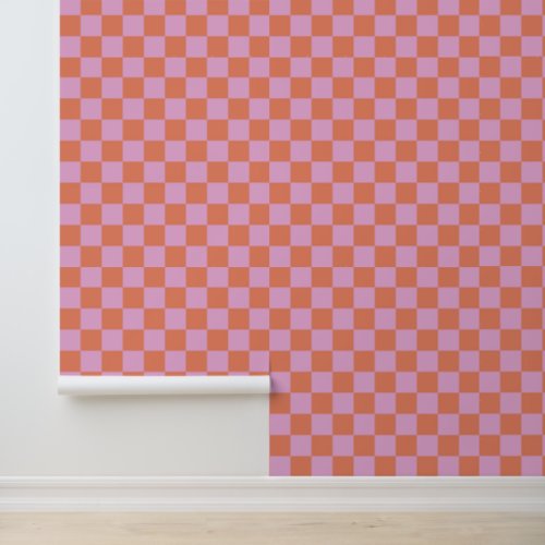 Cute Fun Modern Checkerboard Coral Pink Geometric Wallpaper