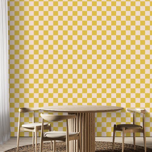 Cute Fun Modern Checkerboard Yellow Geometric Wallpaper
