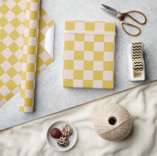 Cute Fun Modern Checkerboard Yellow Geometric Wrapping Paper