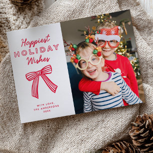 Cute Fun Modern Type + Hand-Drawn Bow Christmas Letterpress Photo Cards