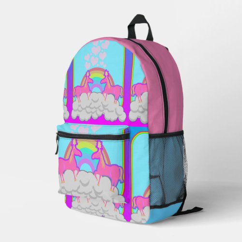 Cute Fun Neon Totally 80s Unicorn Pair Printed Backpack