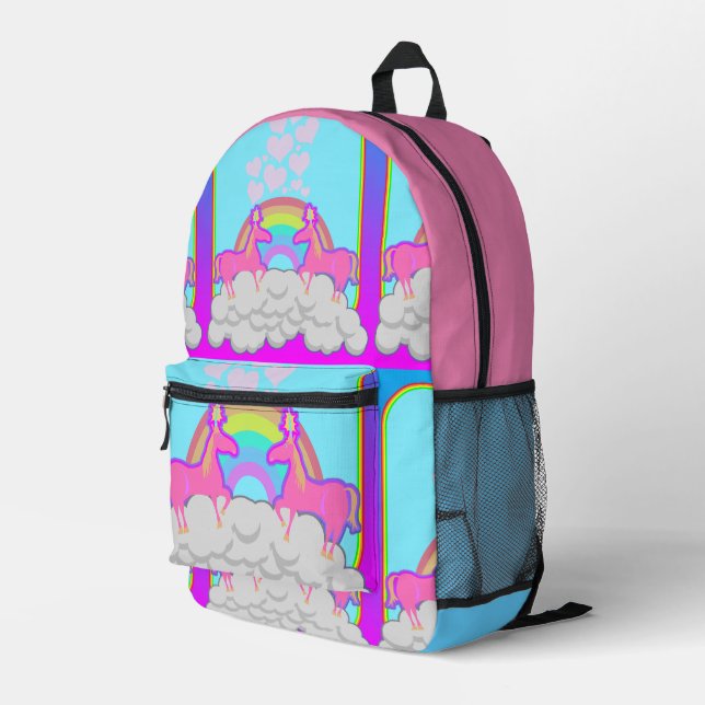 Cute Fun Neon Totally 80s Unicorn Pair Printed Backpack (Back Corner Right)