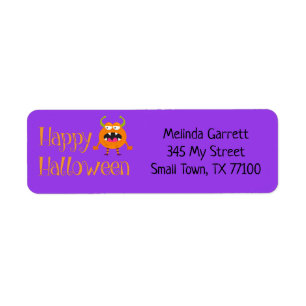 Cute Fun Orange Little Monster Custom Address Label