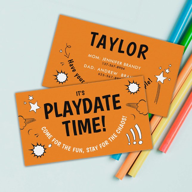 Cute Fun Orange Playdate Mom Friends Calling Business Card (Creator Uploaded)