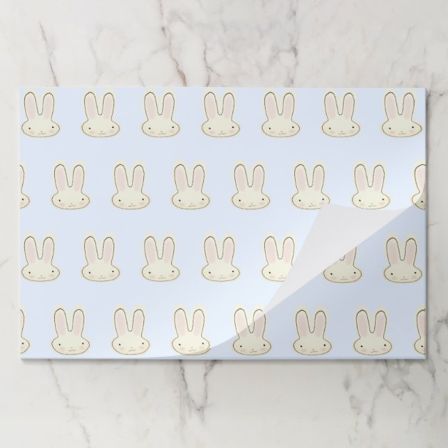 Cute fun pale blue bunny rabbit pattern placemats (Folded)