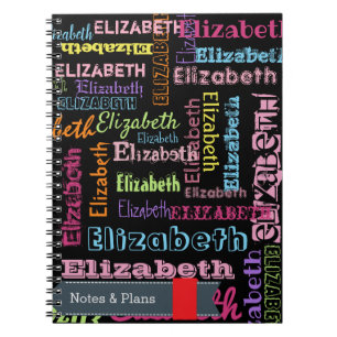 Cute Fun Personalized First Name Pattern on Black Notebook
