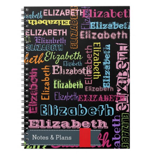 Cute Fun Personalized First Name Pattern on Black Notebook