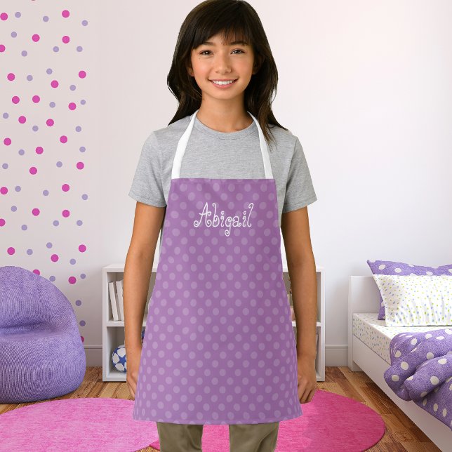 Cute Fun Personalized Lavender Polka Dot Pattern Apron (Creator Uploaded)