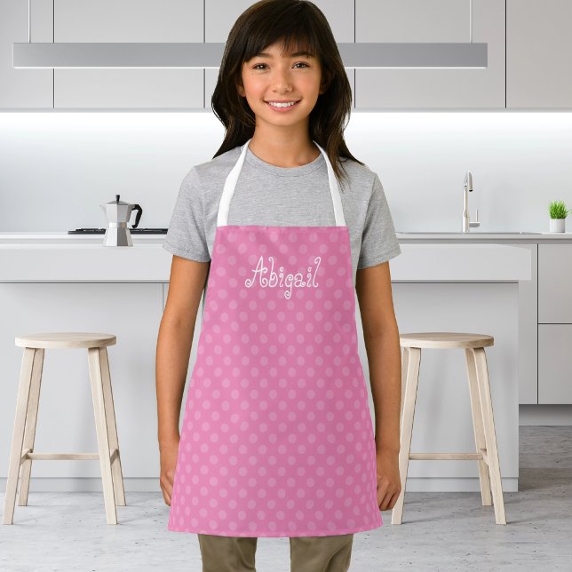 Cute Fun Personalized Pink Polka Dot Pattern Apron (Creator Uploaded)