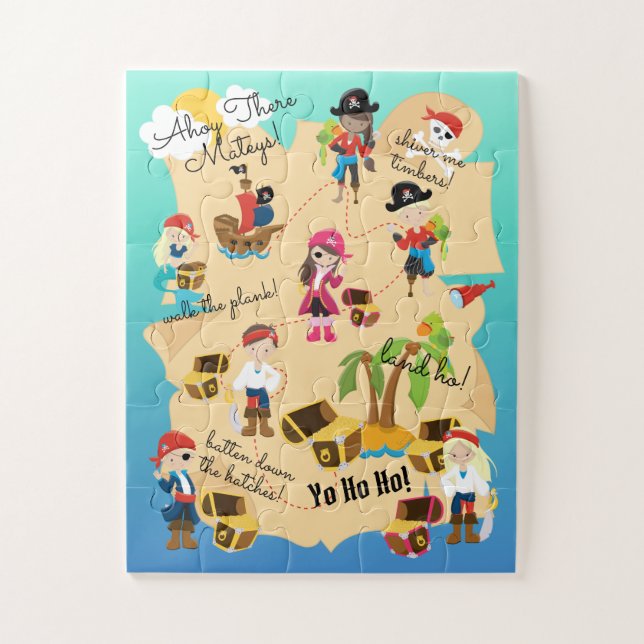 Cute Fun Personalized Pirate Treasure Map Jigsaw Puzzle (Vertical)