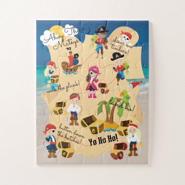 Cute Fun Personalized Pirate Treasure Map Photo Jigsaw Puzzle (Vertical)