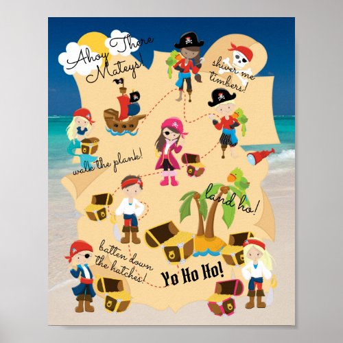 Cute Fun Personalized Pirate Treasure Map Photo Poster