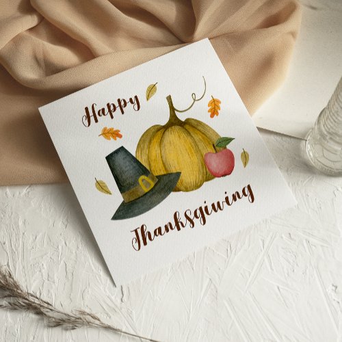 Cute Fun Pilgrim Pumpkin Happy Thanksgiving card