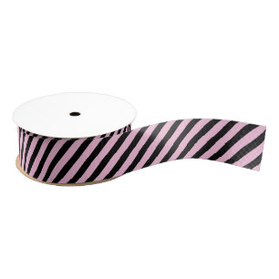 Cute Fun Pink Black Stripe Halloween Grosgrain Ribbon