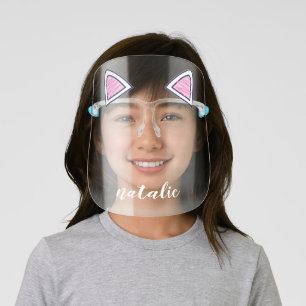 Cute Fun Pink Cat Ears Kids' Face Shield