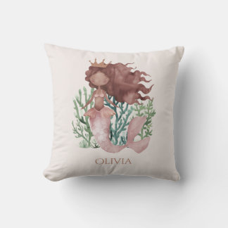Cute fun Pink Mermaid Child's Throw Pillow