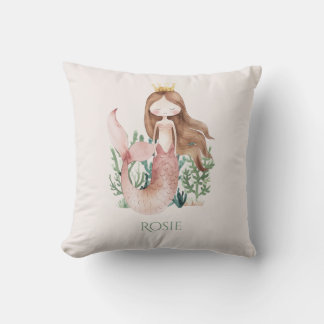 Cute fun Pink Mermaid Child's Throw Pillow