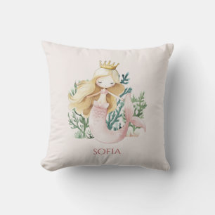 Cute fun Pink Mermaid Child's Throw Pillow