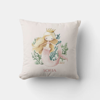 Cute fun Pink Mermaid Child's Throw Pillow