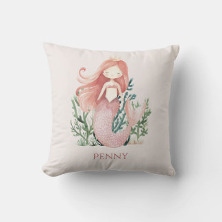 Cute fun Pink Mermaid Child's Throw Pillow