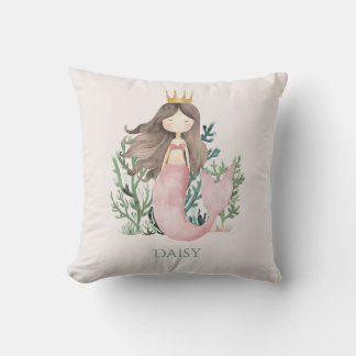 Cute fun Pink Mermaid Child's Throw Pillow