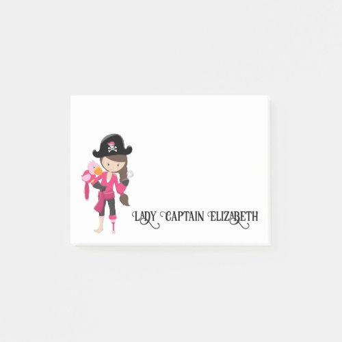 Cute Fun Pink Pirate Girl Parrot Custom Post_it Notes
