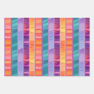 Cute Fun Pink Purple Princess Stripe Pattern Wrapping Paper Sheets