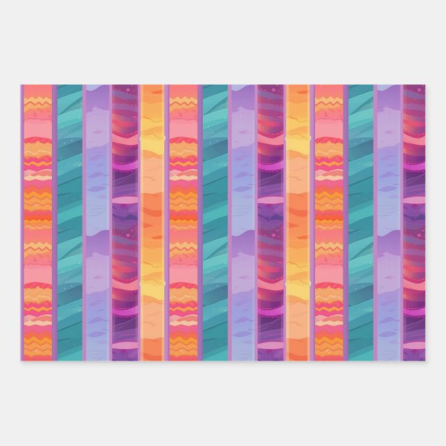 Cute Fun Pink Purple Princess Stripe Pattern Wrapping Paper Sheets (Front)