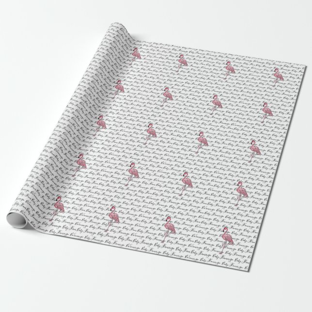 Cute fun pink retro flamingo  wrapping paper (Unrolled)