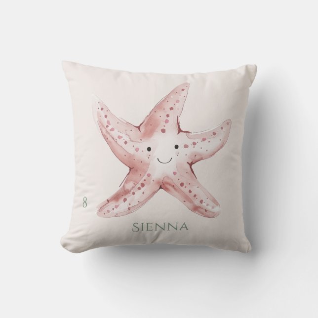 Cute fun Pink Starfish Child's  Throw Pillow (Front)