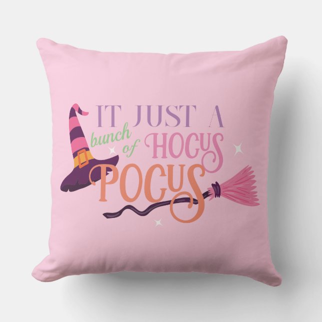 Cute Fun Pink Witch Hocus Pocus Halloween Hat  Throw Pillow (Front)