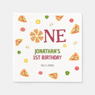 Cute Fun Pizza Party Kids 1st Birthday Napkins