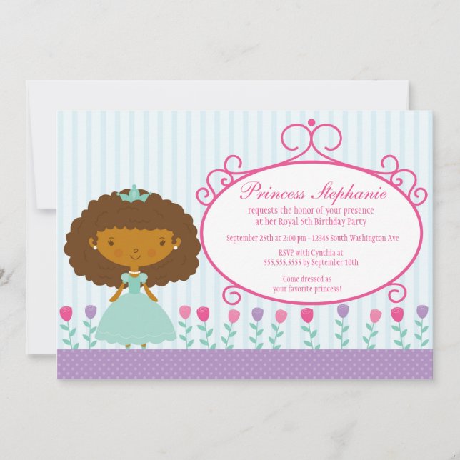 Cute fun princess girl's birthday party invitation (Front)