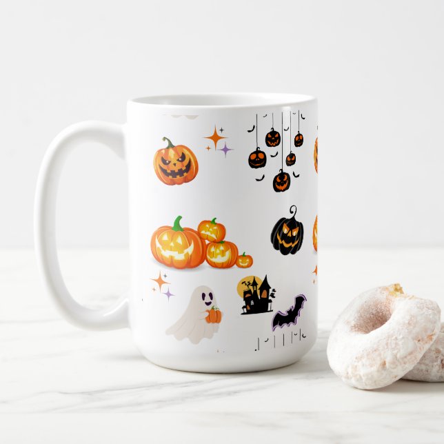 Cute Fun Pumpkin Witch Halloween Party Coffee Mug (With Donut)