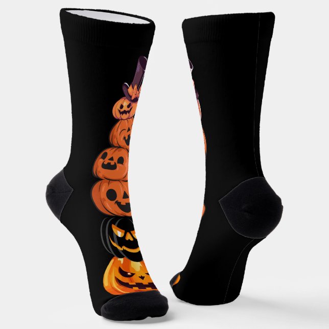 Cute Fun Pumpkin Witch Halloween Party Socks (Angled)