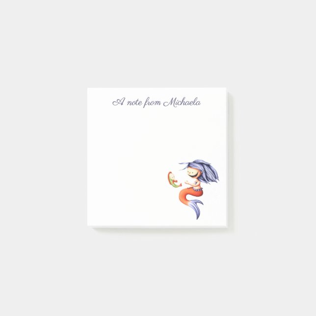 Cute Fun Purple Fish Mermaid Post-it Notes (Front)