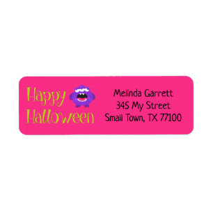 Cute Fun Purple Pink Little Monster Custom Address Label