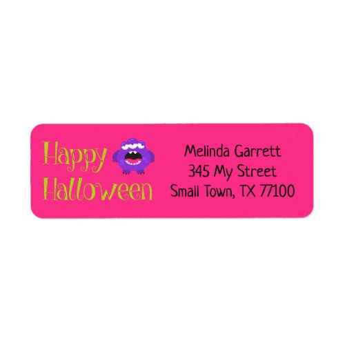 Cute Fun Purple Pink Little Monster Custom Address Label