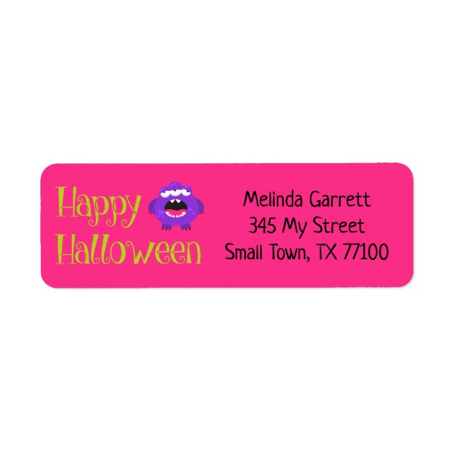 Cute Fun Purple Pink Little Monster Custom Address Label (Front)